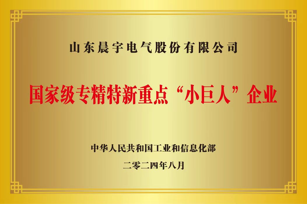 晨宇电气入选国 家级专精特新重点“小巨人”企业
